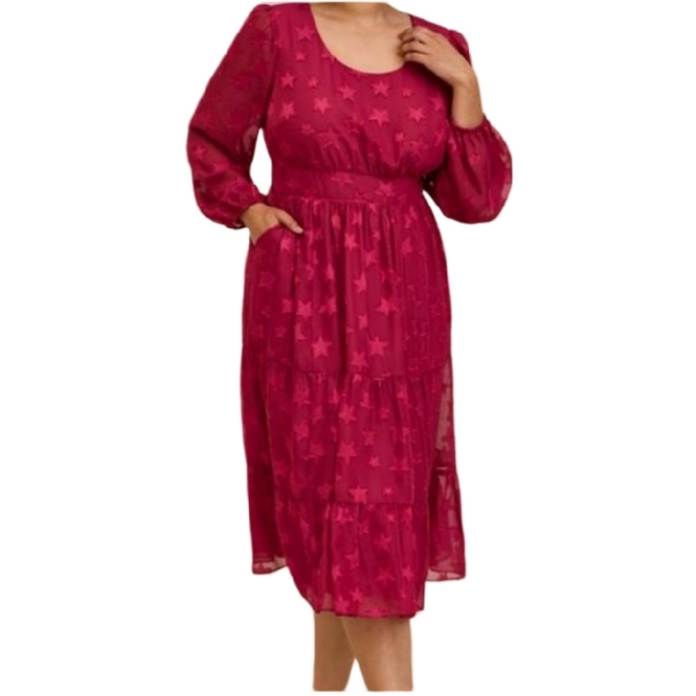 Valentines Plus Size 0  Midi Clip Dot Chiffon Tiered Dress